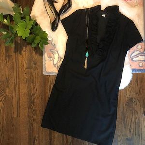J. Crew Black Wool Ruffle Collar Dress w POCKETS